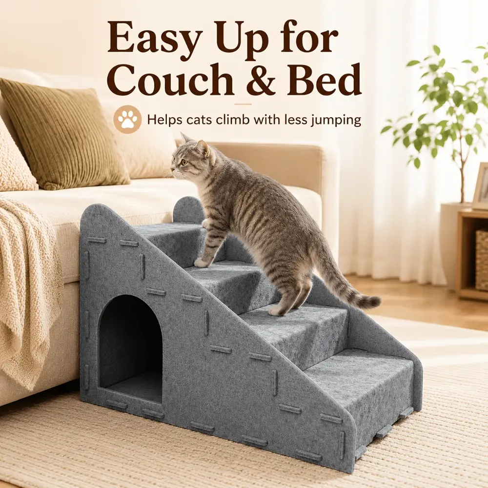3 in 1 multi-functional pet stairs, 4-step stairs, removable dog ladders, can be used as cat nests, cat scratching boards and other purposes, 4-layer ramps, durable, strong and stable felt material, suitable for sofas, Home