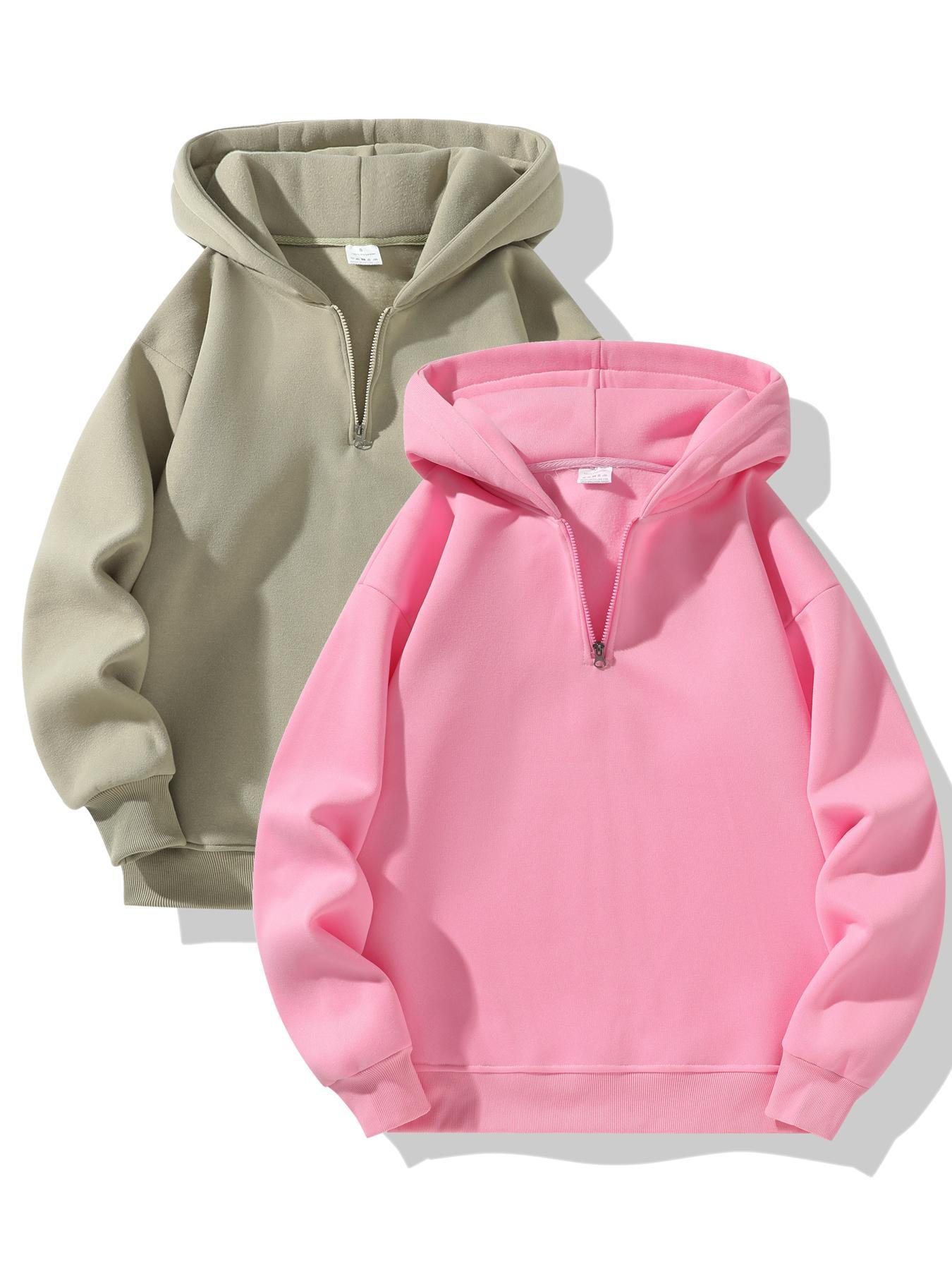 Men's Solid Half Zip Up Thermal Lined Hoodie, Regular Fit Casual Drop Shoulder Long Sleeve Hooded Sweatshirt for Fall & Winter, Men's Clothes for Daily Wear