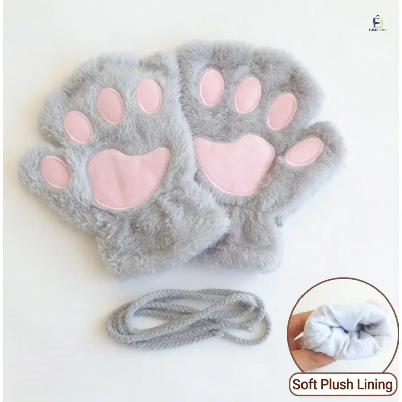 Winter Fingerless Gloves |     Trendy Cat Paw Plush Gloves, Cute Cartoon Half Finger Warm Gloves for Women, Thick Fuzzy Soft Thermal Gloves for Daily Wear, Study, Outdoor Driving