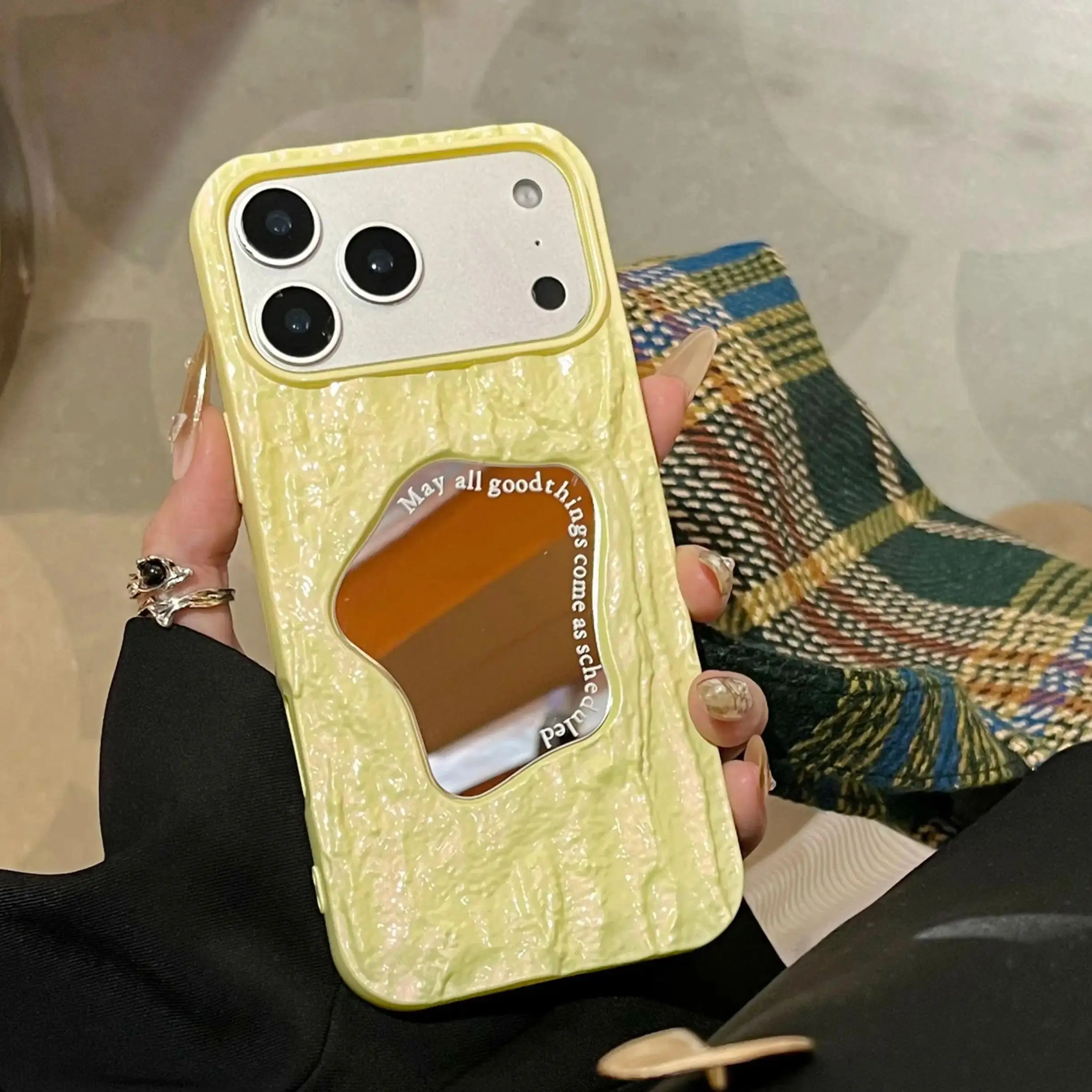Laser 3D Rock Pattern Irregular Makeup Mirror Case For iPhone 17 Air 16 15 14 13 12 11 Pro Max INS Solid Shockproof Phone Cover