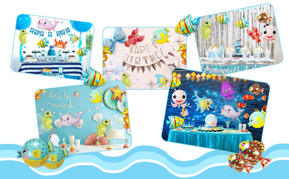 SICANDAENHK Dive into fun with 15pcs ocean themed party decorations!Cute starfish, octopus, seahorse balloons & huge marine sea balloon - perfect for baby shark birthday parties🦈🐠