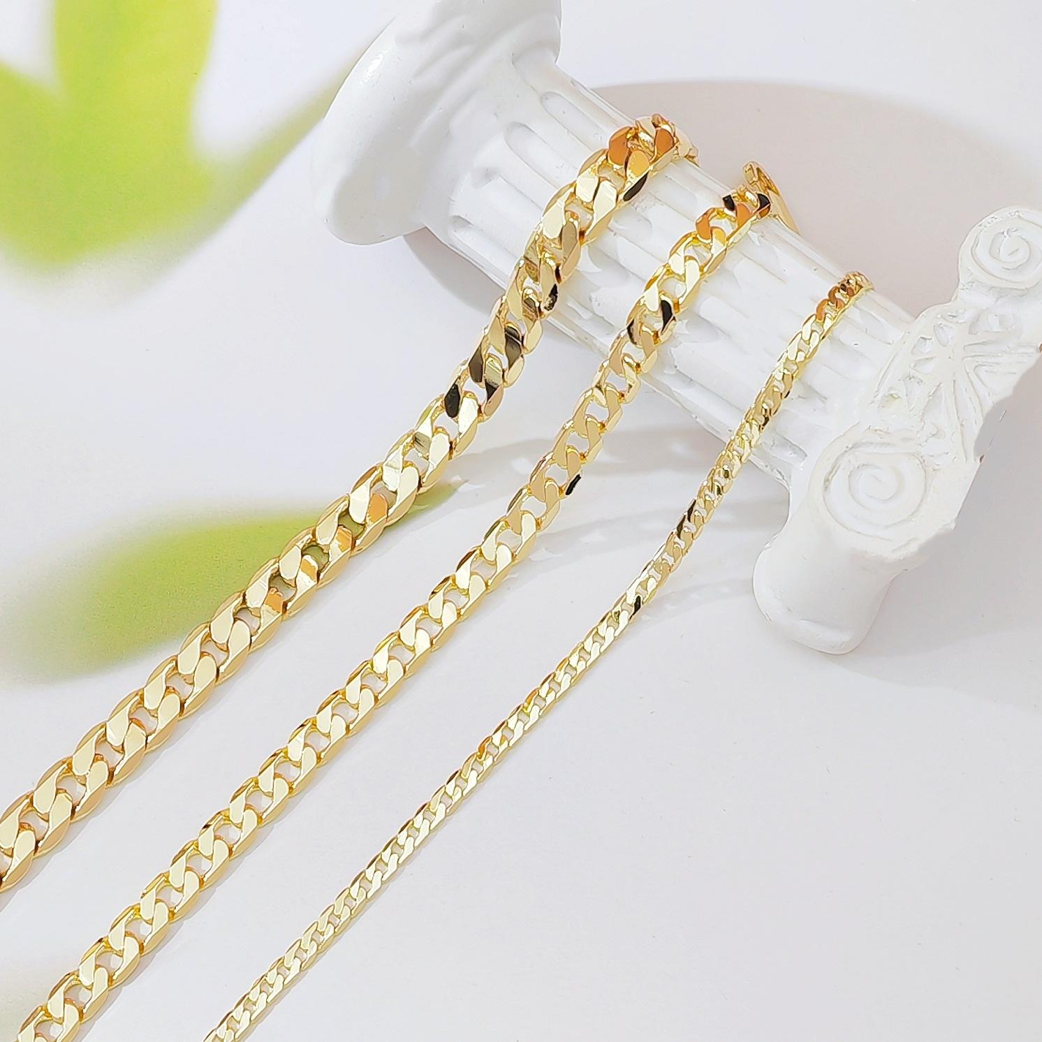 Cross-border hot-selling European and American fashion men and women couples chain chain bracelet, copper-plated 18k gold flat Cuban chain