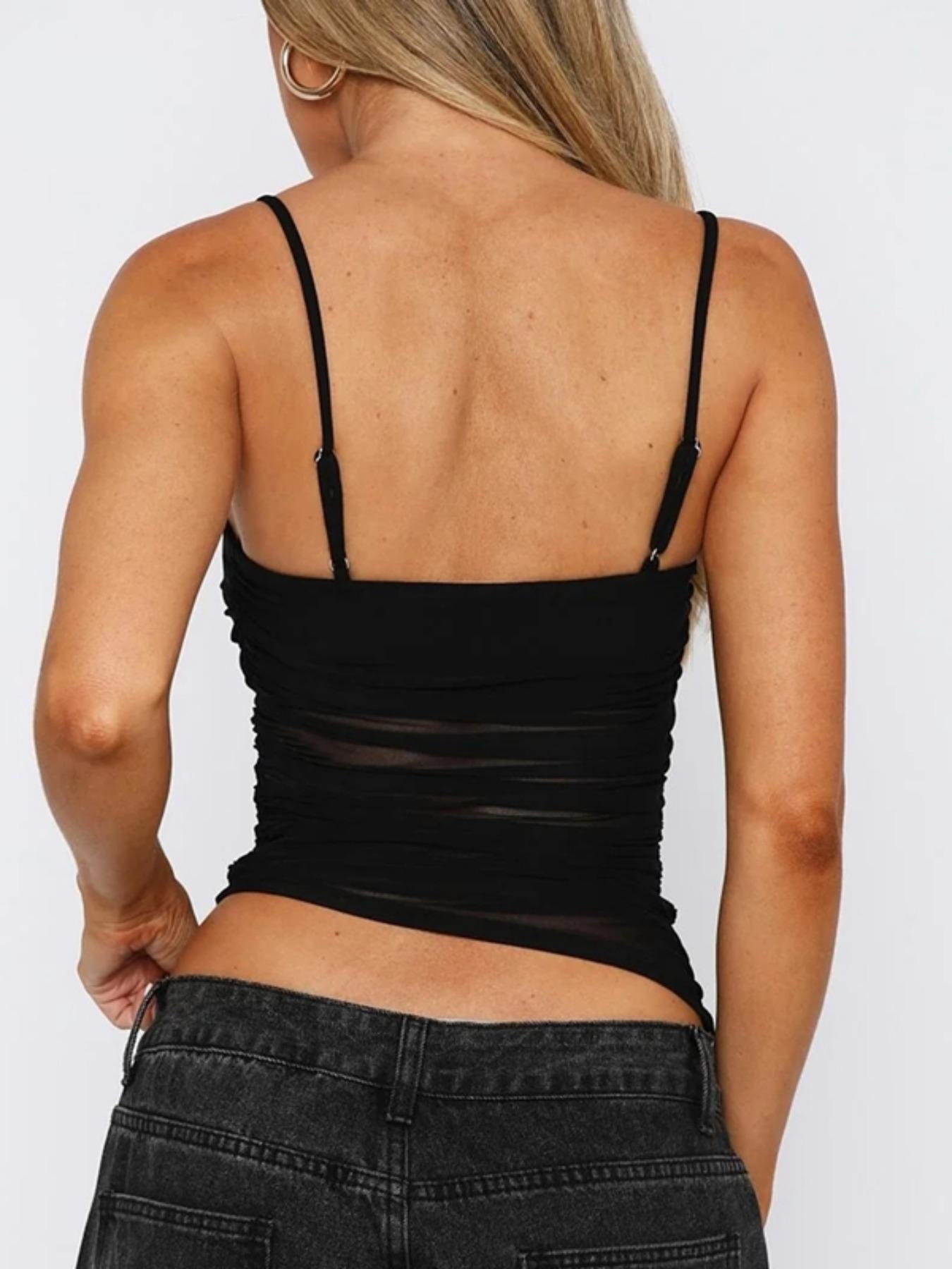 Women's Solid Sheer Short Cami Top, Fashion Casual Sleeveless Top for Daily Outdoor Wear, Women Clothing for Summer, Womenswear