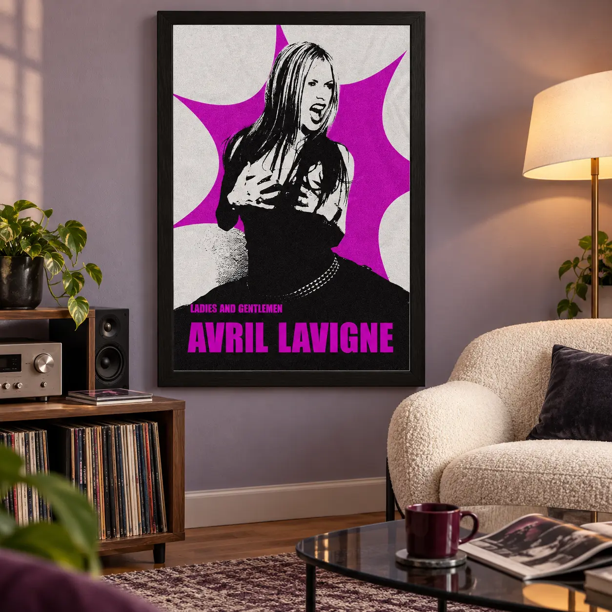 Avril Lavigne Poster, Pink & Black Pop Punk Wall Art, Y2K Music Portrait Print for Bedroom, Dorm & Music Room Decor, Gift for Rock Music Fans