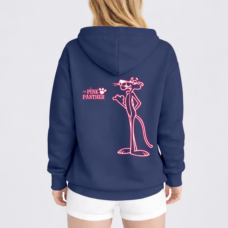 Women's Pink Cartoon Pattern Zip-Up Hooded Jacket, A Casual Outerwear Piece And Long-Sleeved Hoodie, Suitable For Autumn, Winter, And Spring. Perfect For Everyday Casual Wear And Indoor And Outdoor Activities.
