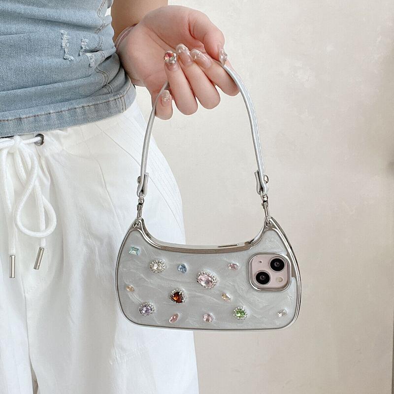 [Free !ship] ( Hand Lanyard ) Glitter Bling Diamond & Heart Sparkle Case for iPhone 17 Pro Max 16 15 14 13 Pro Max for Women Girls Crystal Wristband Bracelet Shockproof Cute Pretty Love Luxurious 3D Rhinestone Decorate Silicone Soft Shell Back Cover