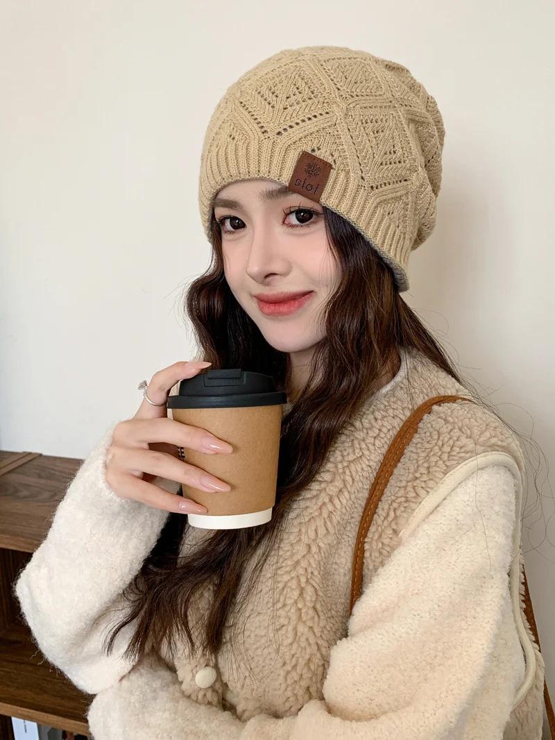 New Women Fashion Slouchy Winter Hats Various Wearing Method Reversible Beanie Hat Thick Knitted Hats