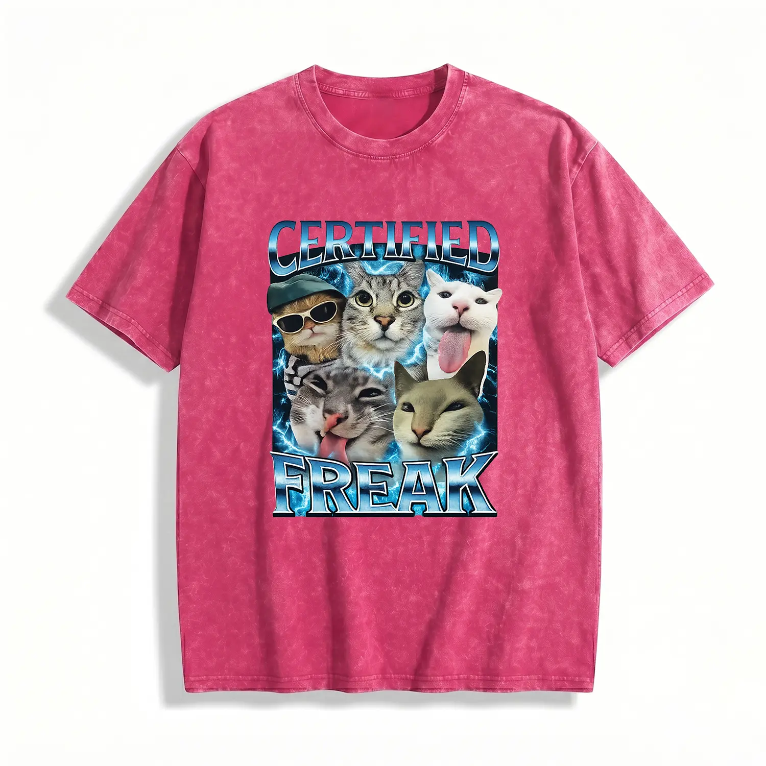 Certified Freak Funny 90s Vintage Cat Meme Graphic Oversized Short Sleeve Crew Neck Women Summer Streetwear Tee