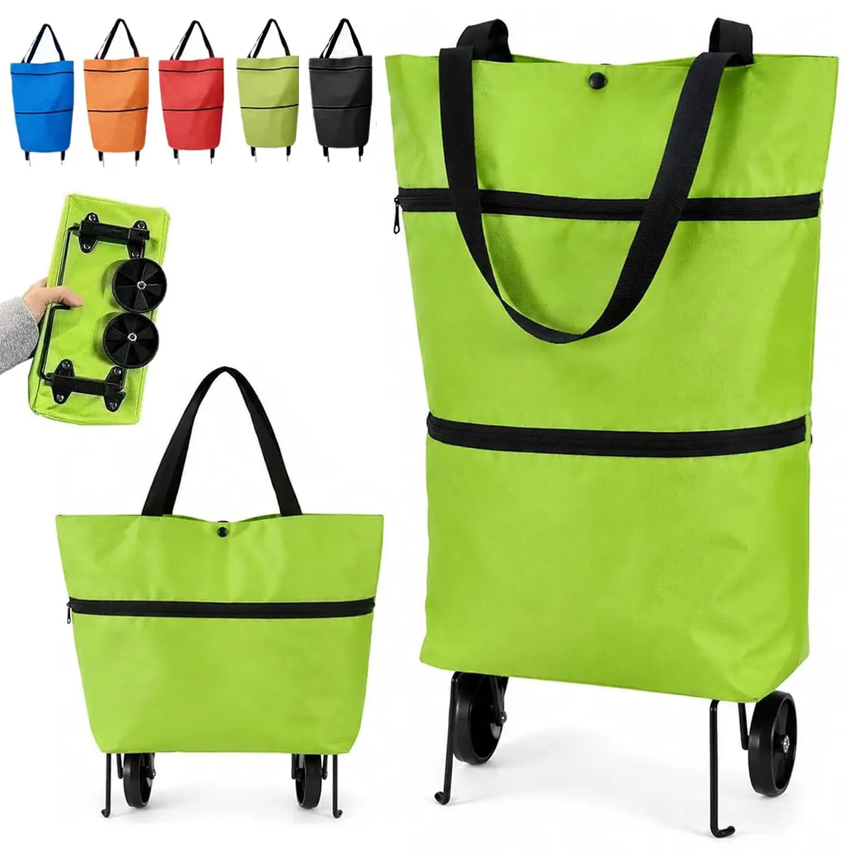 Foldable 2-in-1 Shopping Bag, 2 in 1 Lightweight Collapsible Shopping Cart, Folding Shopping Bag Cart, Wheels Reusable Shopping Bags Grocery Bags Shopping Travel Bag on Wheels