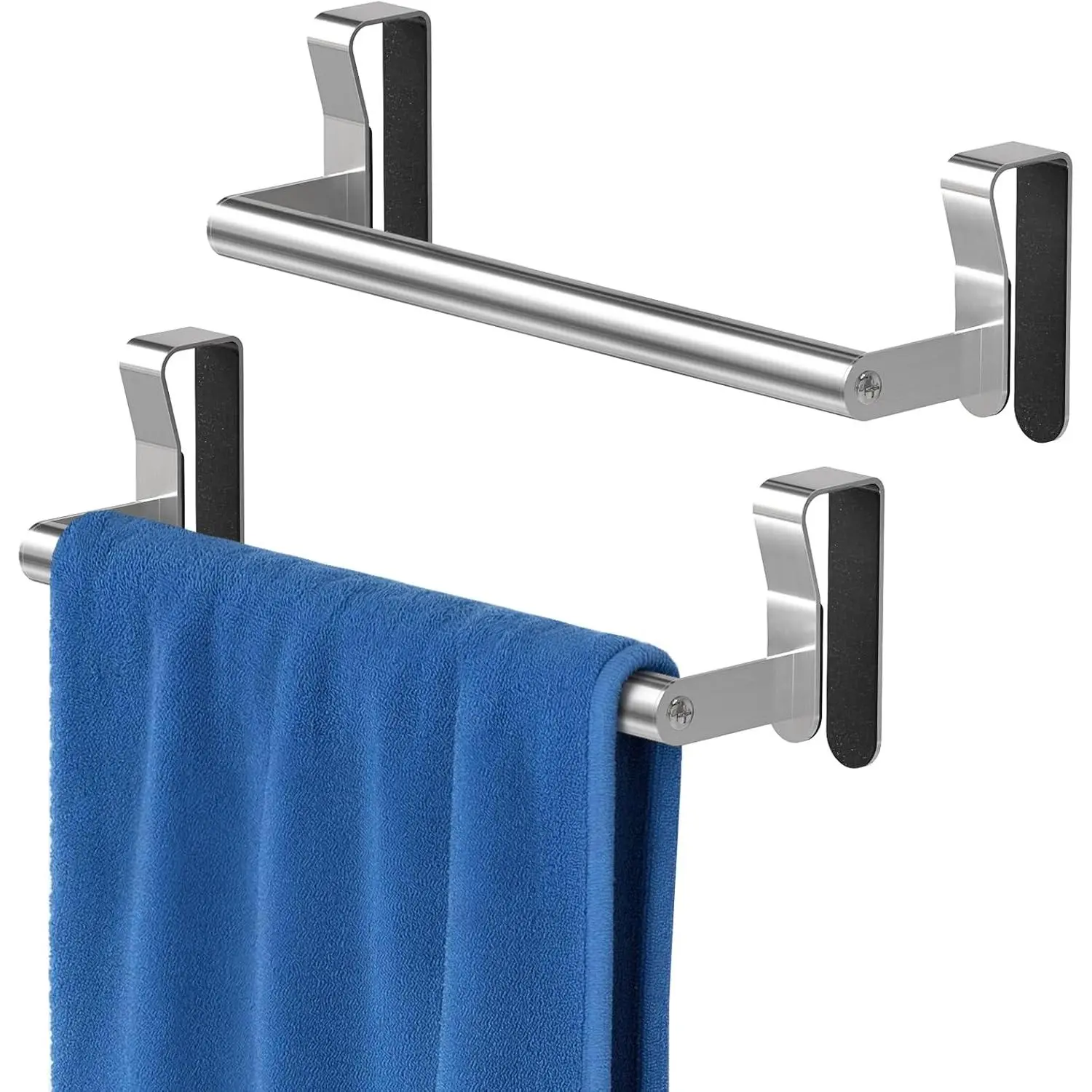 2-Pack Brushed Nickel Stainless Steel Over-Cabinet Towel Holder Rack, Kitchen Cabinet Door Storage Solution, Towel Storage