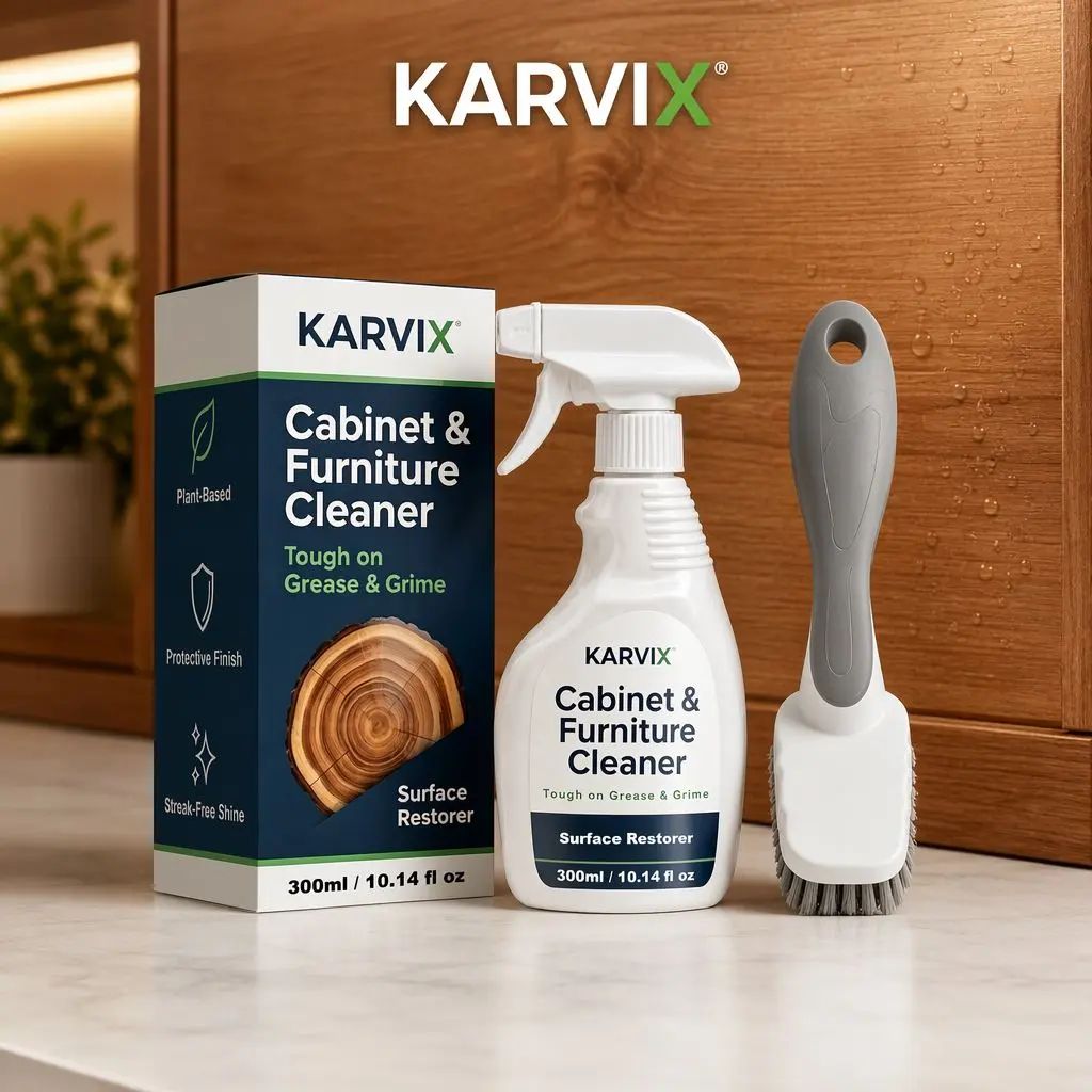 Cabinet & Furniture Cleaner 300ml Wood Surface Cleaning Spray with Brush for Kitchen Cabinets Tables Shelves Grease Fingerprints and Daily Grime