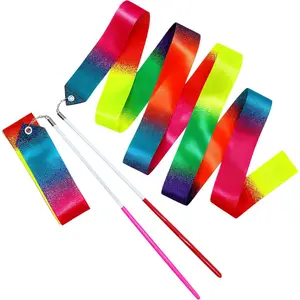 2pcs 78.7 Inch Rhythmic Dance Ribbons with Wands Twirling Streamers for Artistic Dancing Gymnastics Training