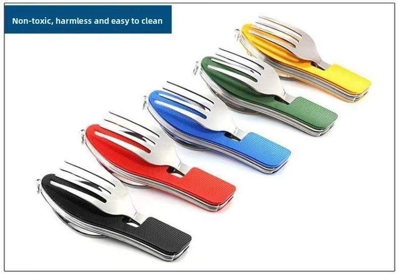 Portable Stainless Steel Cutlery Set for Travel Camping Knife Fork Spoon 3 in 1 Folding Utensils Outdoor Multi - Function Cutlery