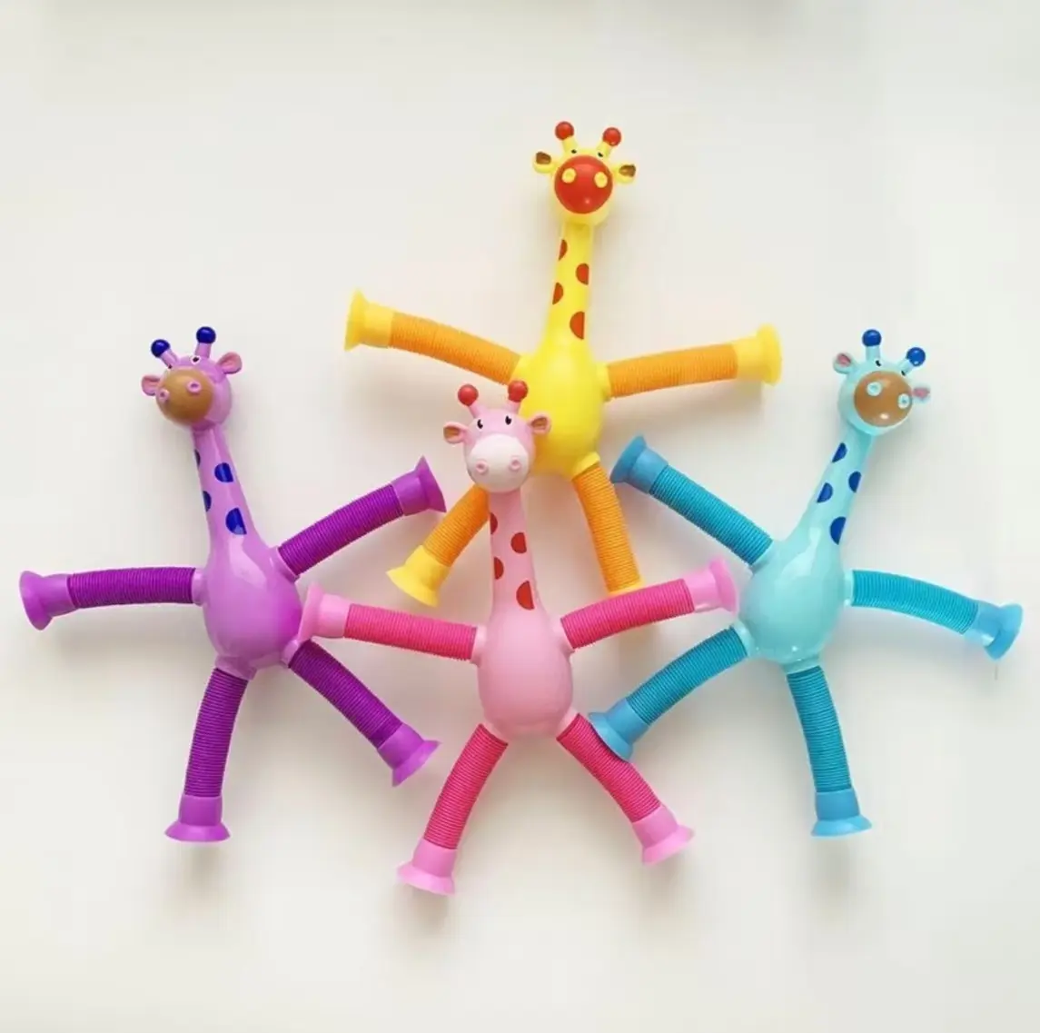 4-Pack Telescopic Suction Cup Giraffe Stress Relief Fidget Toys, Washable Pull Tube Portable Travel Toys, All Seasons Decoration, Clean with Plain Water Only, Ideal Birthday/Holiday Gifts for Kids, Sensory Fidgets, Fidget Animals
