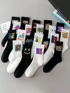 10 Pairs Kids Colorful Mid-Calf Socks, Moisture-Wicking Breathable, Unisex Streetwear Graffiti Sports Socks, Comfortable for Teens