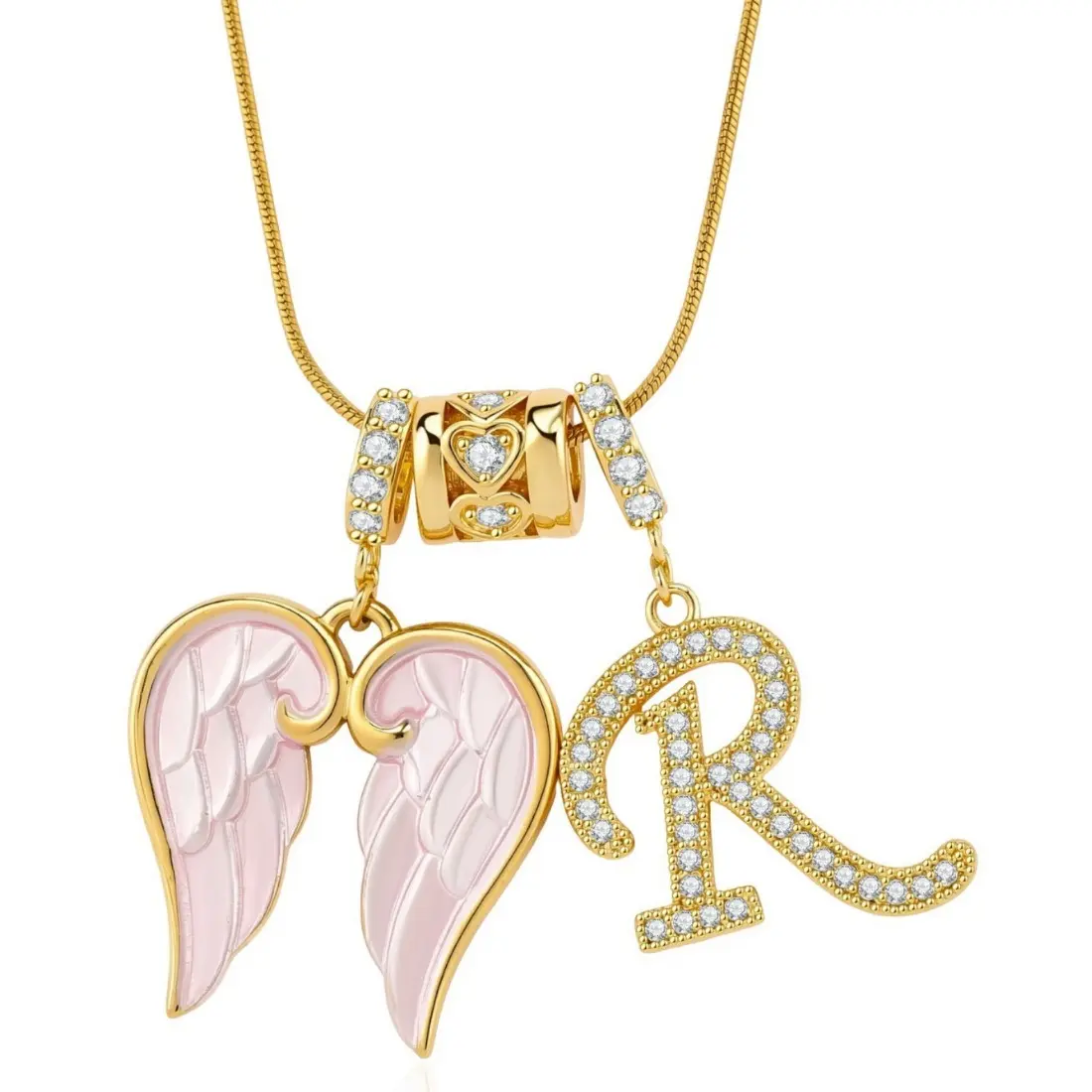 Women's Custom Angel Wing Initial Necklace - Sparkling CZ Zircon Pendant Jewelry, 26-Alphabet Letter Charms, Silver Metal Chain, Trendy Coquette Costume Jewelry for Girlfriend Gifts, Date Nights, Sparkling Cz Necklace, Pendants Jewelry