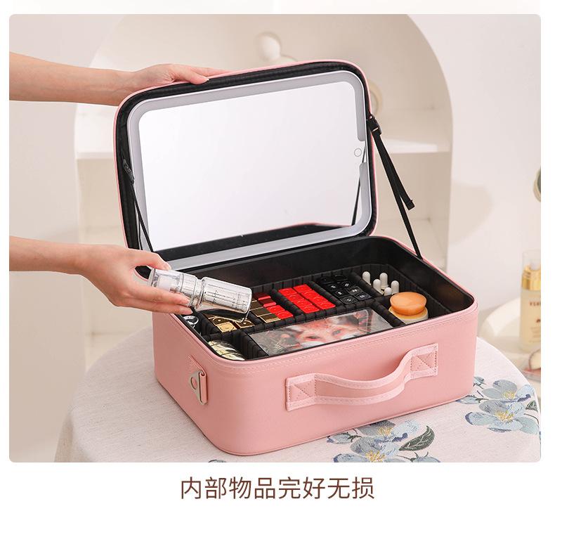 Internet Celebrity LED Makeup Case with Light and Mirror, Portable LED Makeup Bag with Large Capacity, Multifunctional Cosmetic Storage Organizer for Travel and Daily Use, Adjustable Light Makeup Box
