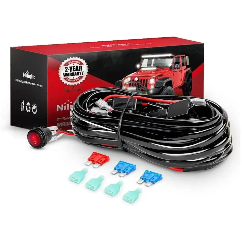 Nilight 16AWG Universal Fit Wire Harness Kit, 12FT 2 Leads, 12V 3-Pin Switch, 3 Fuses, 4 Spade Connectors, Father's Day Gift for Home Improvement Electrical Projects
