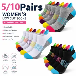 5/10 Pairs Unisex Casual Ankle Socks, Candy-Colored Breathable Mesh Design, Sweat-Wicking and Anti-Odor for Sports