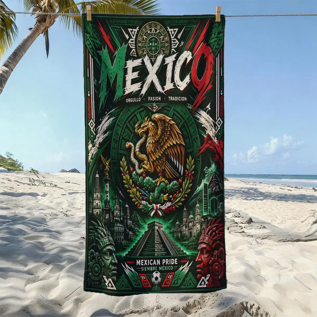 Mexican Tribal Totem Ultra-Fine Fiber Beach Towel, Lightweight Quick-Dry Sand-Resistant, Ideal for Pool, Beach, Travel, Camping
