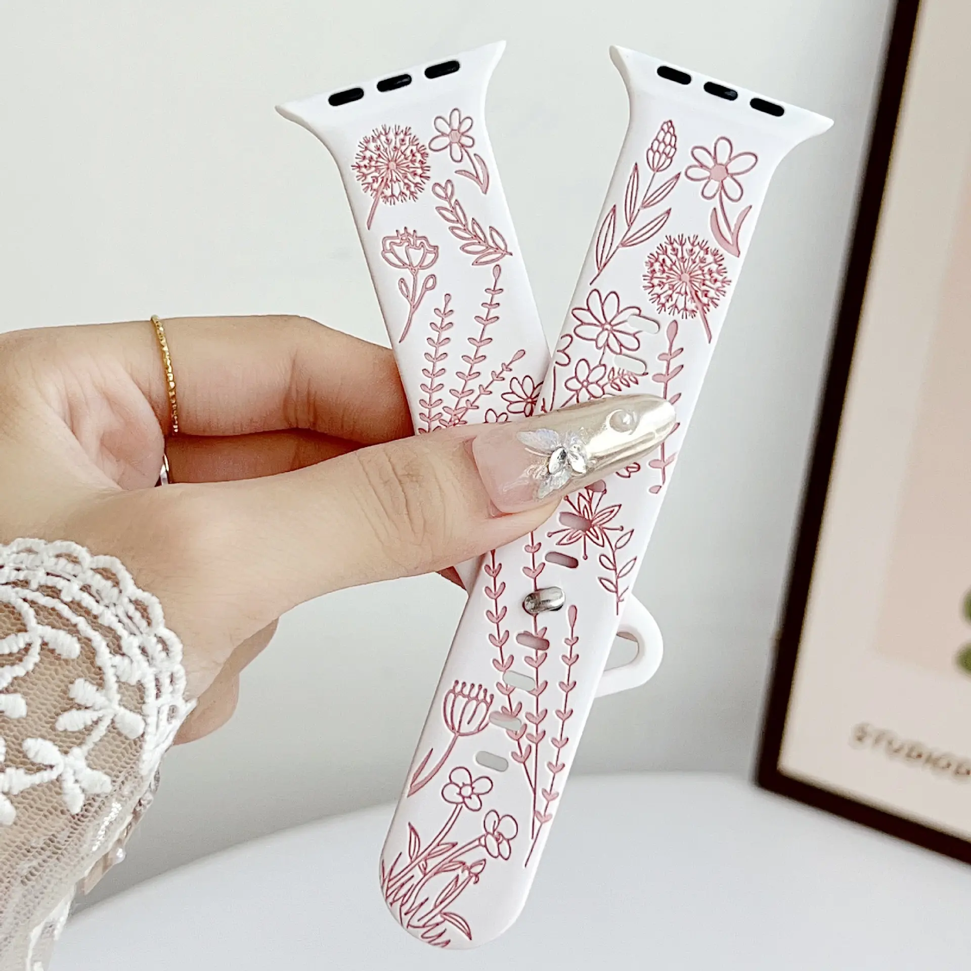 Engraved Wildflower Silicone-Polyester Single Bag Strap, Minimalist Cute Soft Dainty Replacement Luggage & Bag Accessory