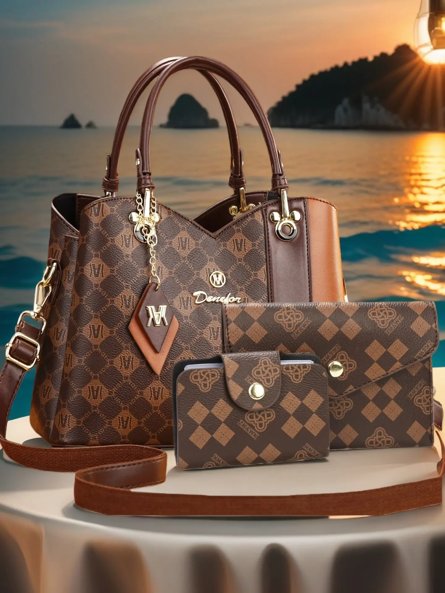 Women's High-Quality PU Leather Messenger Bag Set, Geometric Pattern, Casual Style, All Seasons, Perfect Gift for Elders