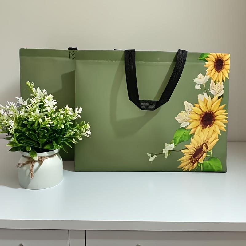 3pcs Green Sunflower Design Non-Woven Tote Bags, Woven Polypropylene Shopping Bags, Party Gift Bags, Suitable for Weddings, Birthdays, Crafts, Party Supplies, and Decorations