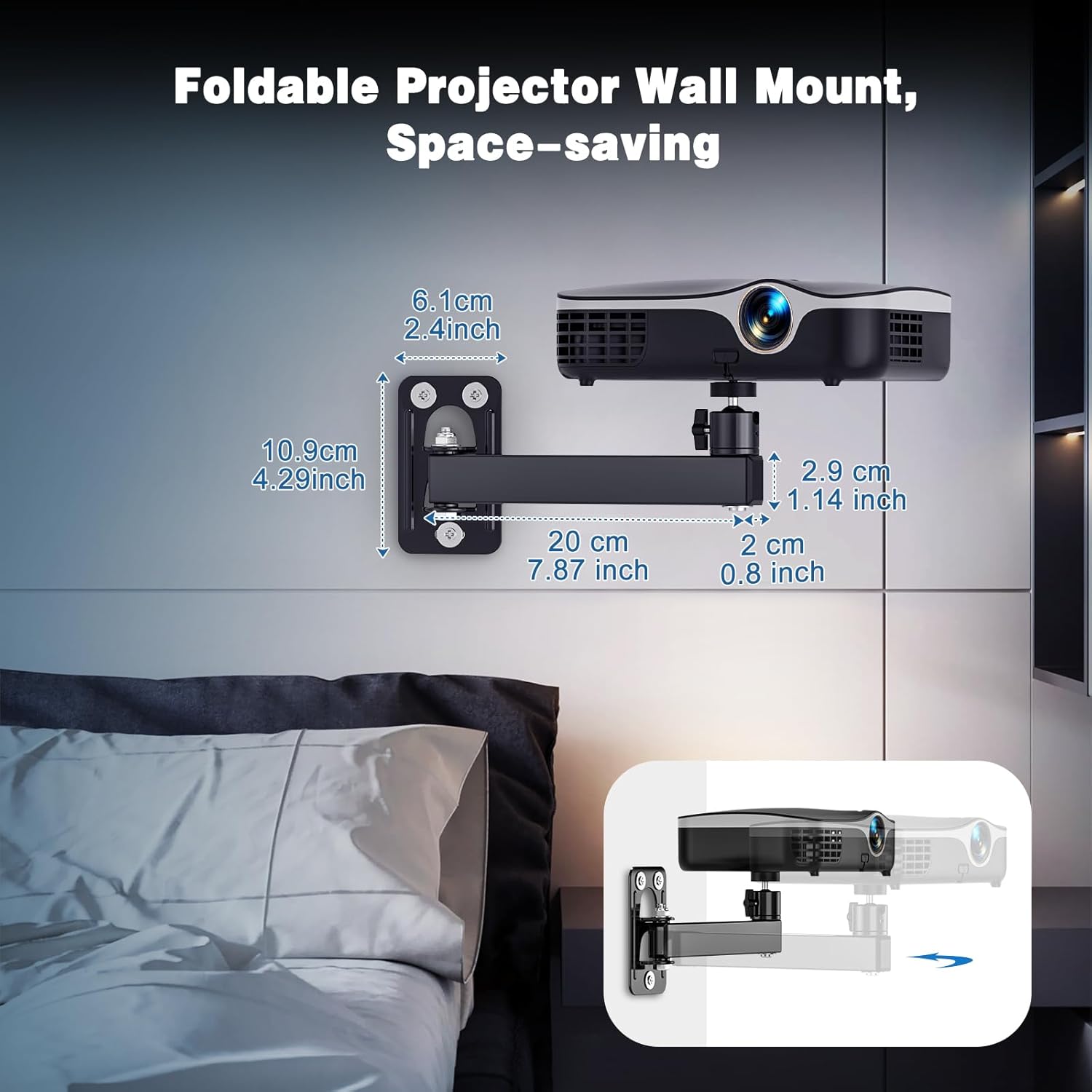 Projector Stand, Wall and Mini Ceiling Mount with 1/4-Inch Thread, 360- Rotation, Adjustable Tilt & Swivel, Foldable, Easy Setup Compatible with  Projectors for , Office