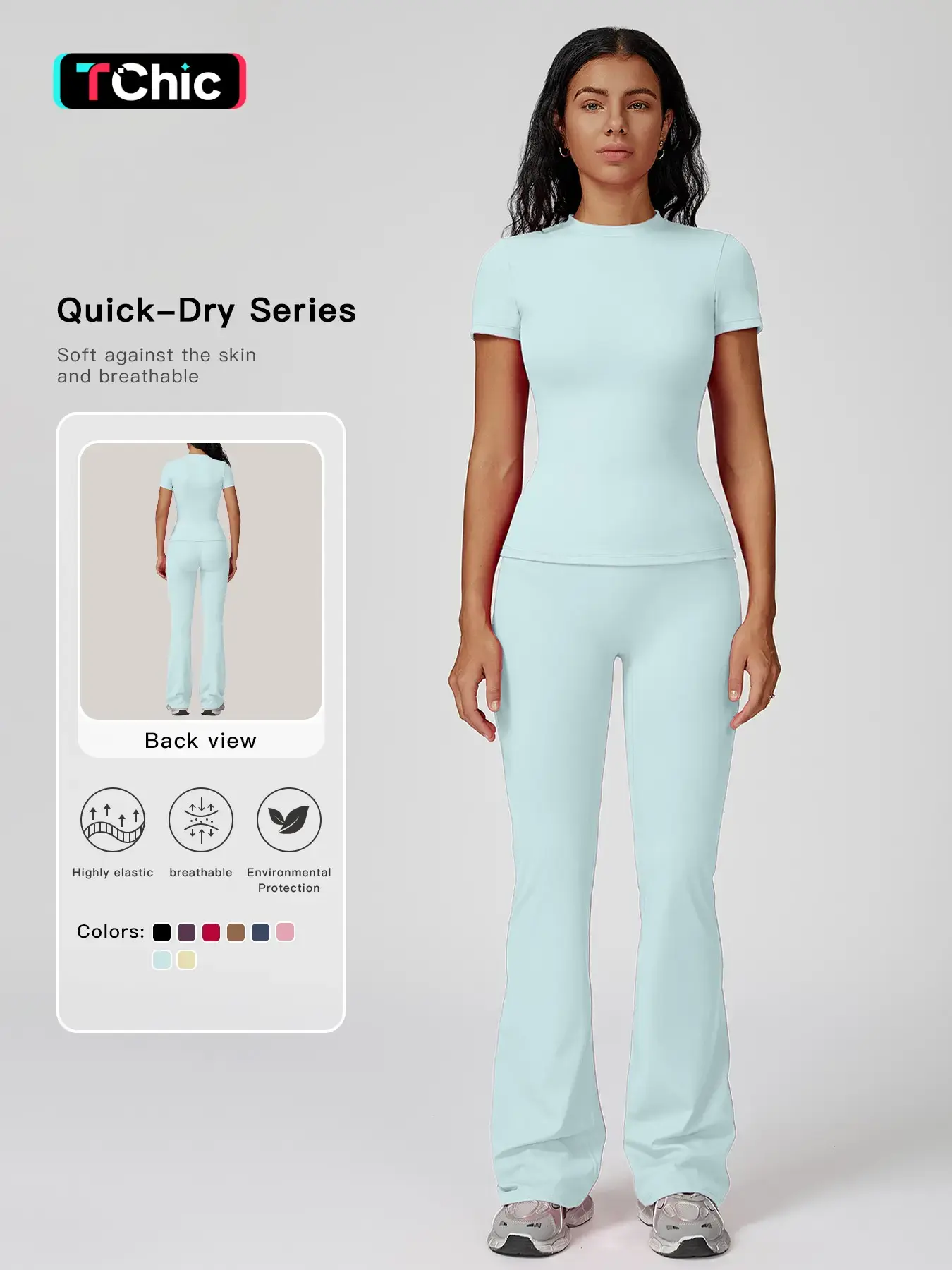 Women's Sporty Two-Piece Set, Quick-Dry Slim Fit T-Shirt & High Waist Yoga Pants, Soft Skin-Friendly Fabric, All-Season Wear