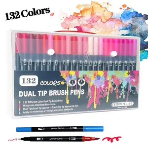 120/132 Color Dual-Ended Marker Pens, Fine Tip and Brush Head, Ideal for Adult Coloring Books, Notebooks, Art Supplies, School Gifts