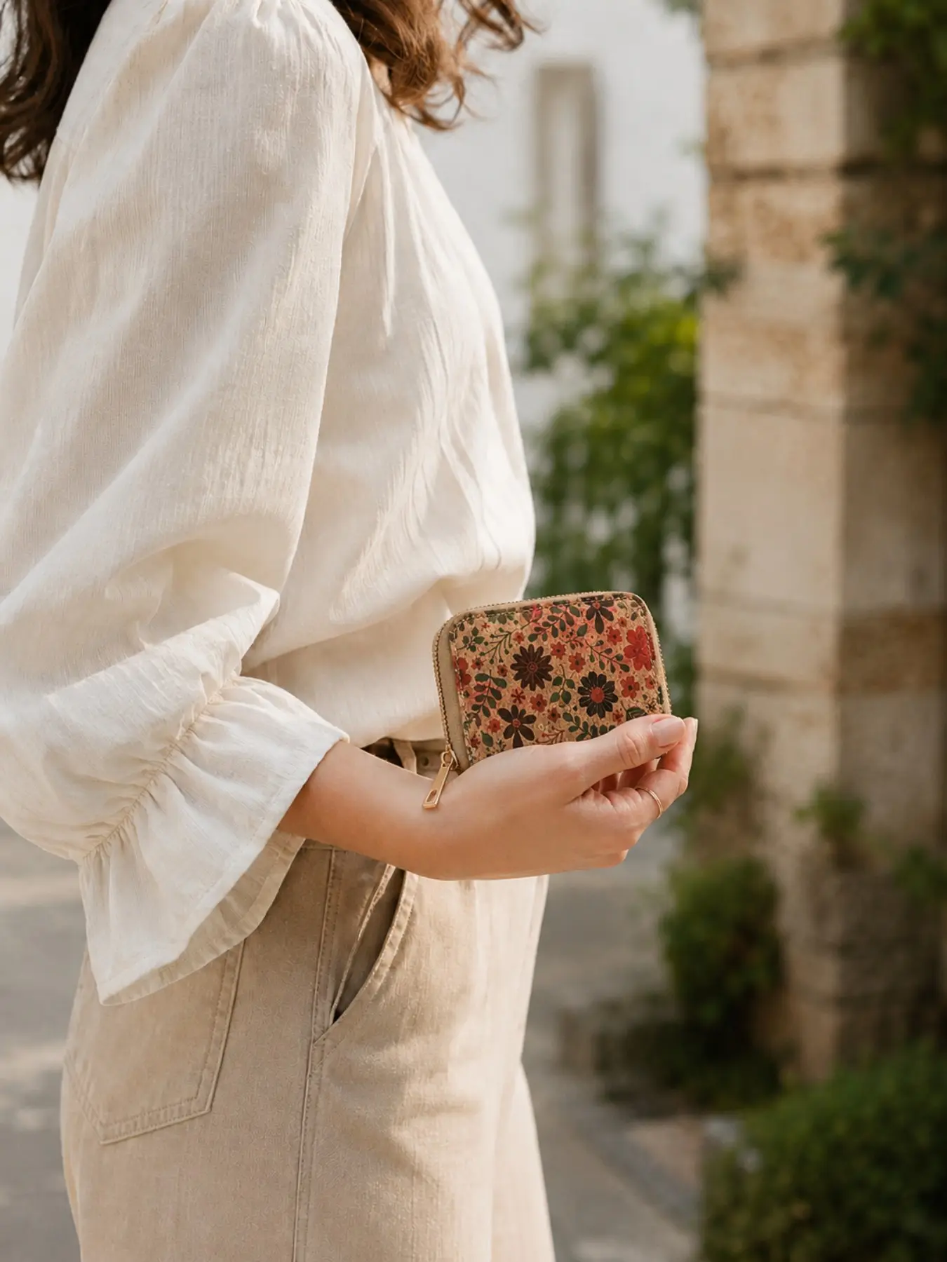 Women's Cork Wallet, Floral Print Zip Around Wallet, Vegan Leather Card Holder, Coin Purse, Cash Organizer, Travel Wallet