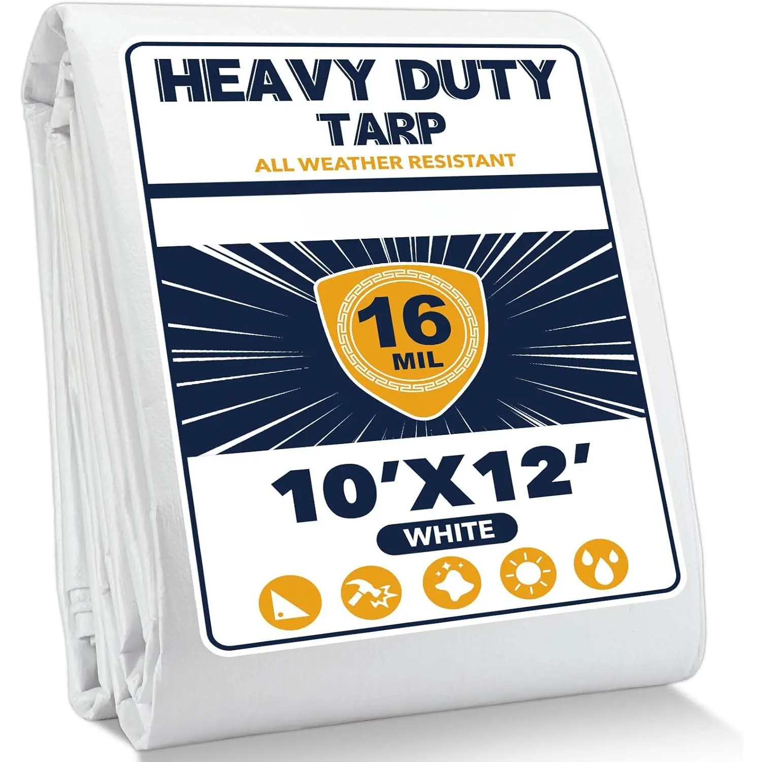 16 Mil Heavy Duty Waterproof White Tarp, 10x12 ft, 100% Virgin Polyethylene, Reinforced Grommets, UV Resistant Outdoor Tarp for Storm Protection, Equipment Cover & Backyard Use