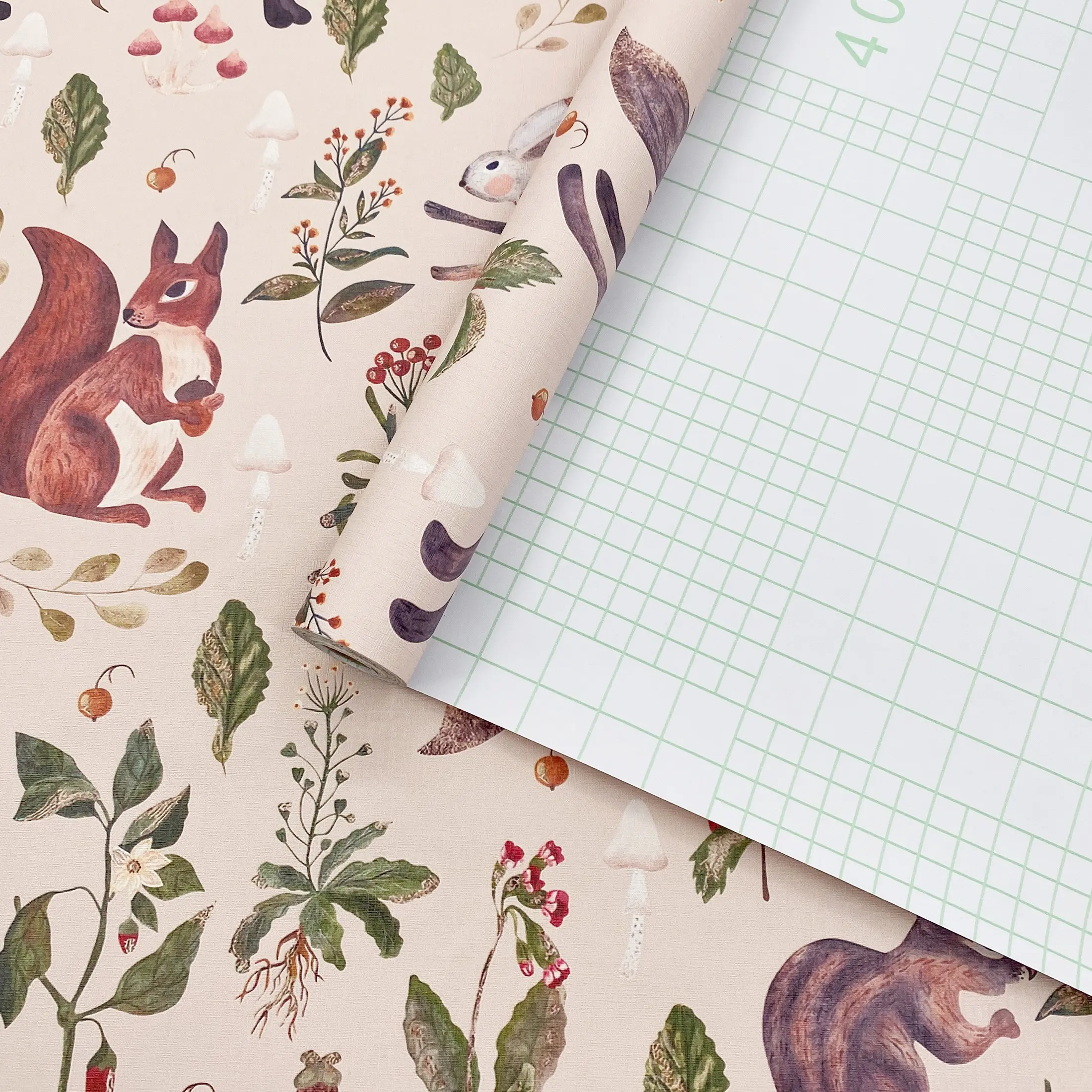 1 Roll 17.5in Width Blush Pink Woodland Animal Peel and Stick Decorative Wallpaper, Waterproof Easy to Clean Cuttable Removable Wall Decals for Kids Bedroom Nursery Cabinet Rental Home Decor