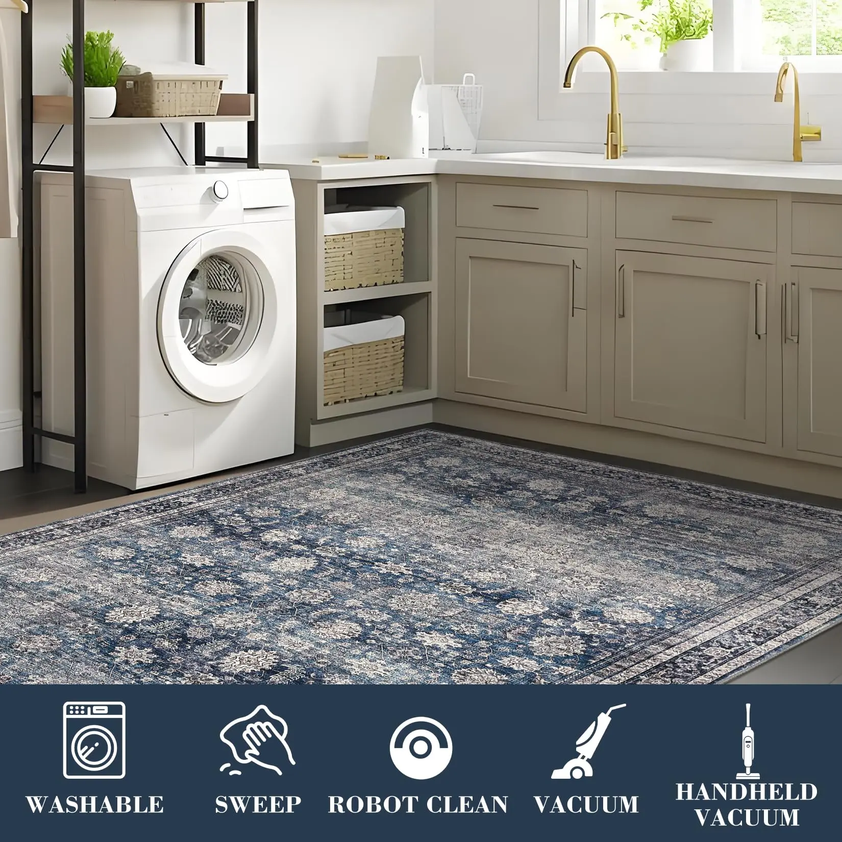 2*6ft/2.5*8ft/3*5/4*6/5*7/8*10/9*12/10*13ft Area Rug - Vintage Printed Floor Carpet with Non-Slip Backing, Stain-Resistant Oriental Washable Low Pile Rug for Living Room, Bedroom & Office