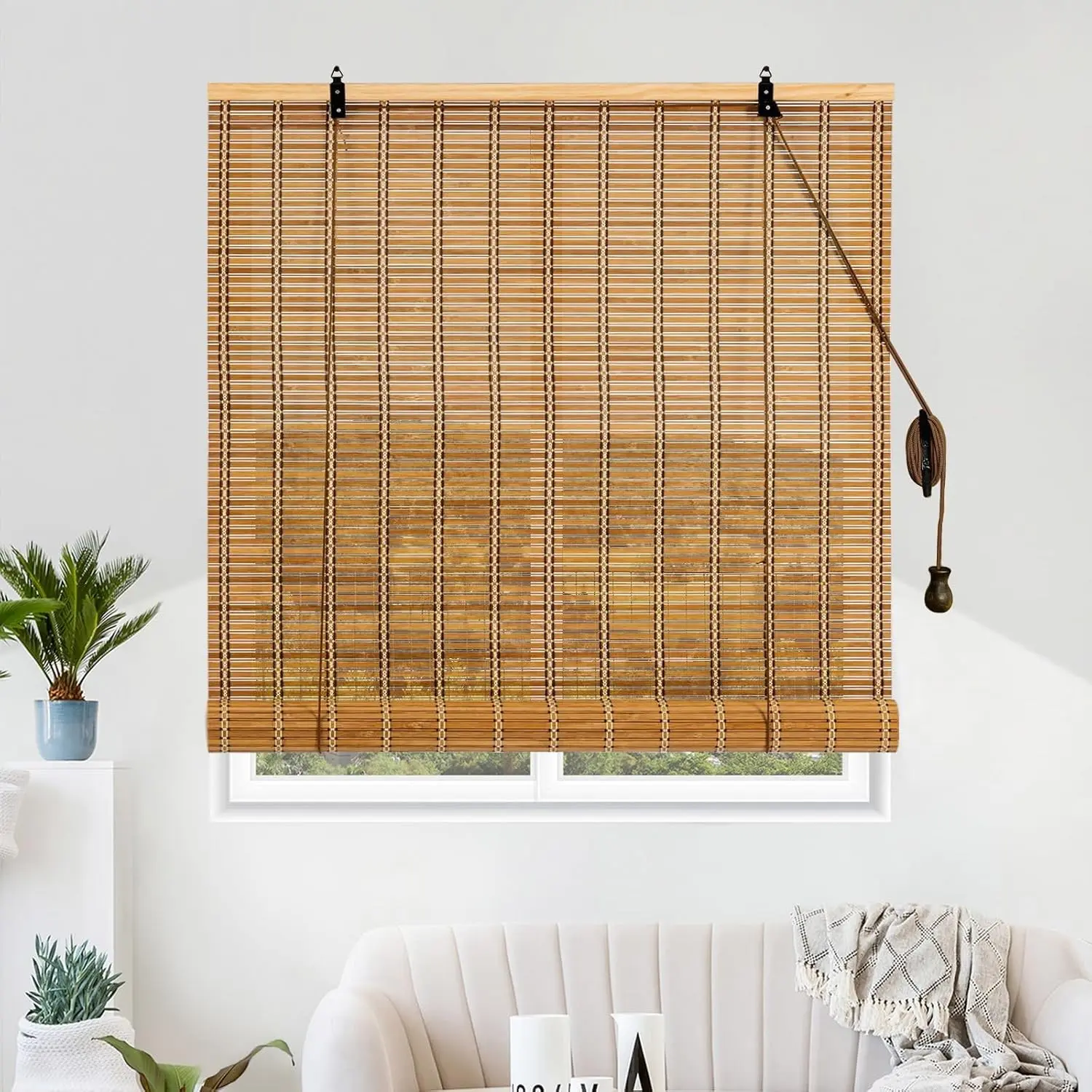 Light Filtering Hanging Bamboo Shades 48W x 72L - Bamboo Window Blinds for Indoor Windows, Patio, Indoor and Outdoor Porch