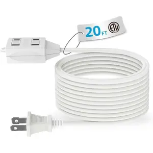 Indoor Extension Cord, 2 Prong 20 Feet Extension Cord, 3 Polarized Outlets with Safety Slide Windows,13A/1625W, 16 AWG, 1 Pack