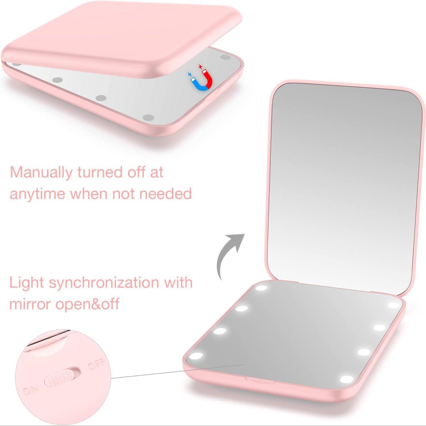 Handbag Makeup Mirror, Travel Hand Mirrors: 1x/3x Magnification, LED Lighted, Pocket-Sized for Women & Girls, Travel-Friendly (Great for Christmas & Thanksgiving Gifts)