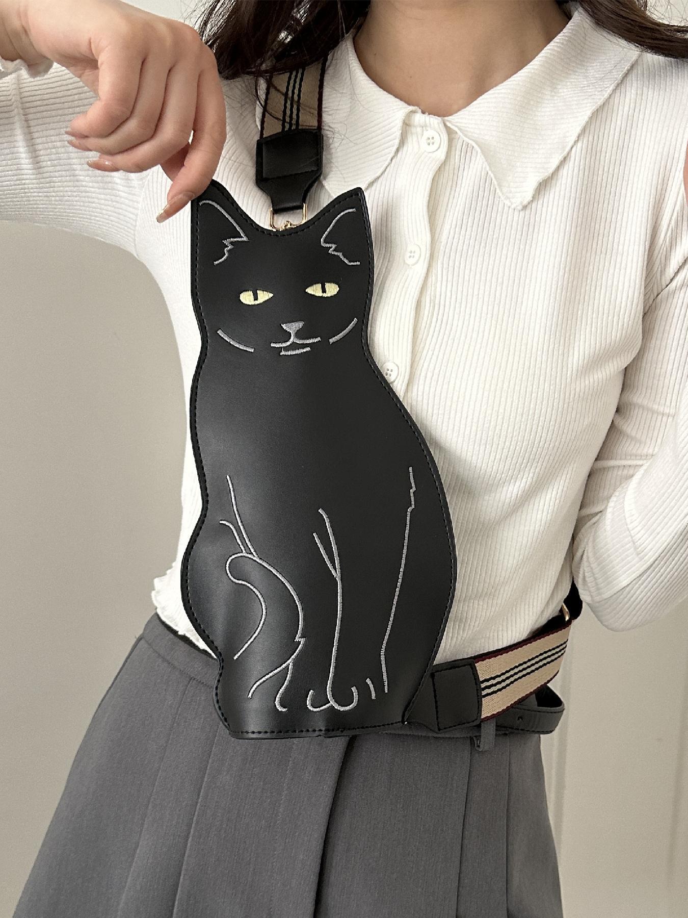 Women's  Cute Cat Design Zipper Fanny Pack, Novelty Animal Design Sling Bag for Daily Used, Casual Trendy Versatile High-quality Daily Commuting Bag, Casual Waist Bag, Zipper Belt Bag, Casual Bum Bag, Fashion Waist Packs