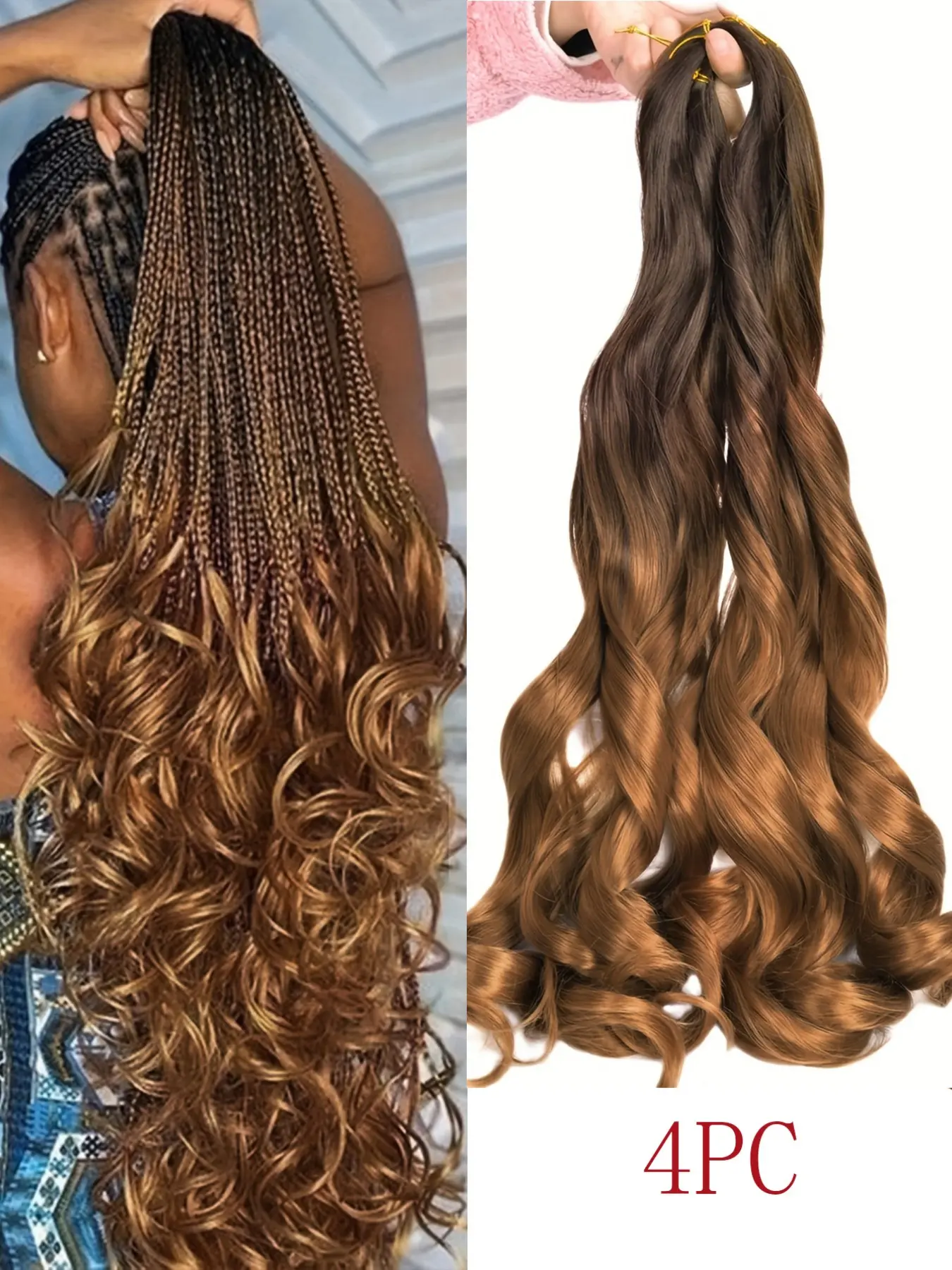 French Curly Braiding Hair 24 Inch 4 Packs - Pre Stretched Bouncy Braiding Hair- Loose Wavy Braiding Hair Premium Synthetic Hair Braids Extensions for Women Christmas, Cosplay, Parties, Etc. Synthetic Hair Pieces