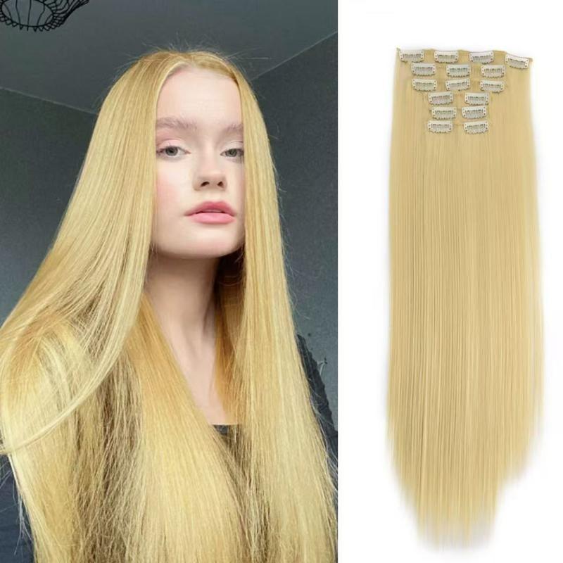 24 Inch Clip-in Hair Extensions 6pcs Long Straight Natural Look Synthetic for Women Soft Lightweight Comfortable Wear Everyday Use Youthful Style Extension Set half wig ponytails real human Short Dreadlock Curly Afro with Bangs Ice Sliky Fiber Headband az