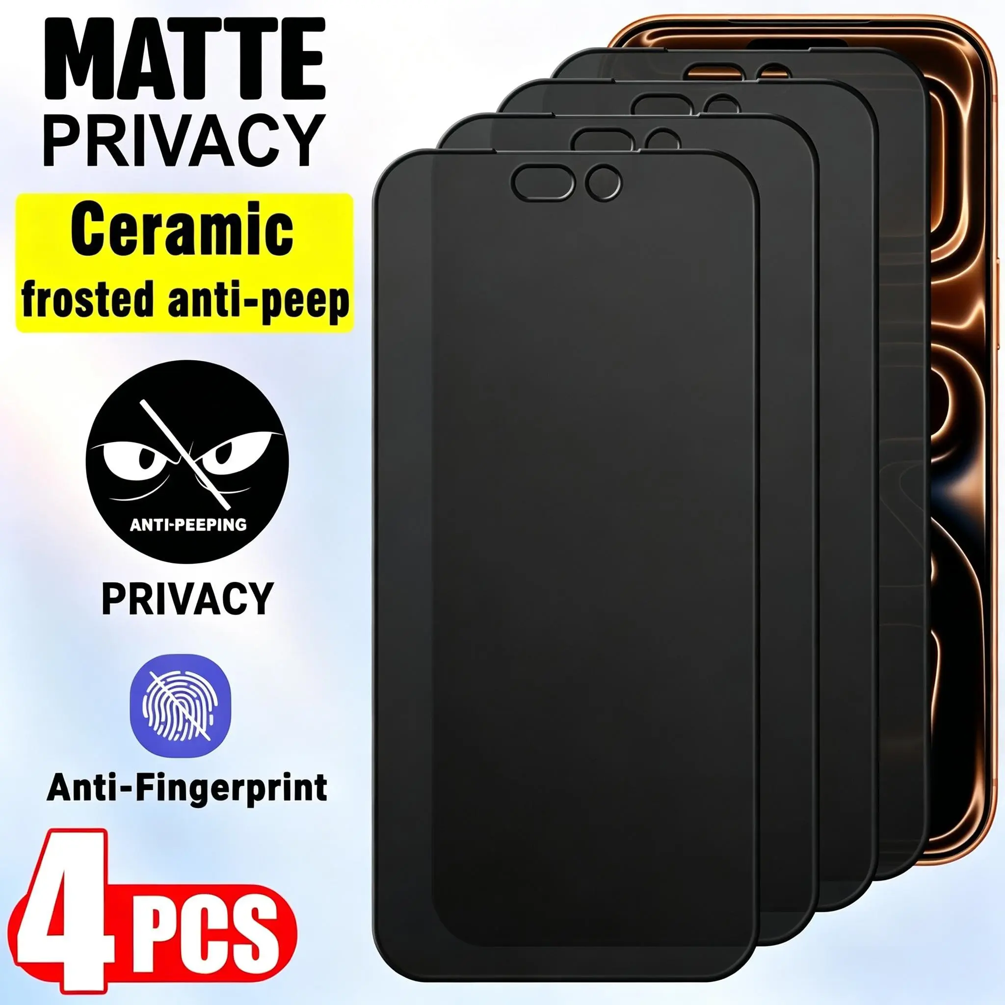 4-Pack Matte Privacy Ceramic Film Screen Protector for iPhone 17Pro Max/17Air/17/16Pro/16 ProMax/15/14/14Plus/13/13Mini/12/12Mini/Xs Max/Xr/X Anti-Spy, Protect Privacy, Full Screen Coverage, Anti-Fingerprint, Anti-Scratch, Anti-Oil, Privacy Screens