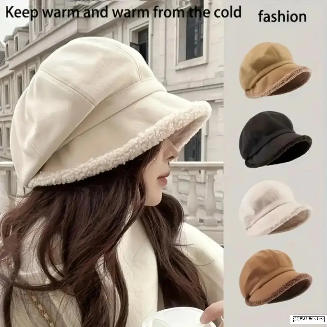 Women’s Winter Synthetic Bucket Hat - Warm Fleece-Lined Cloche with Soft Faux Shearling Trim, Ear Protect, Cozy Cold Weather Cap for Fall Winter Outfits, Travel, Outfits Inspo, Outdoor