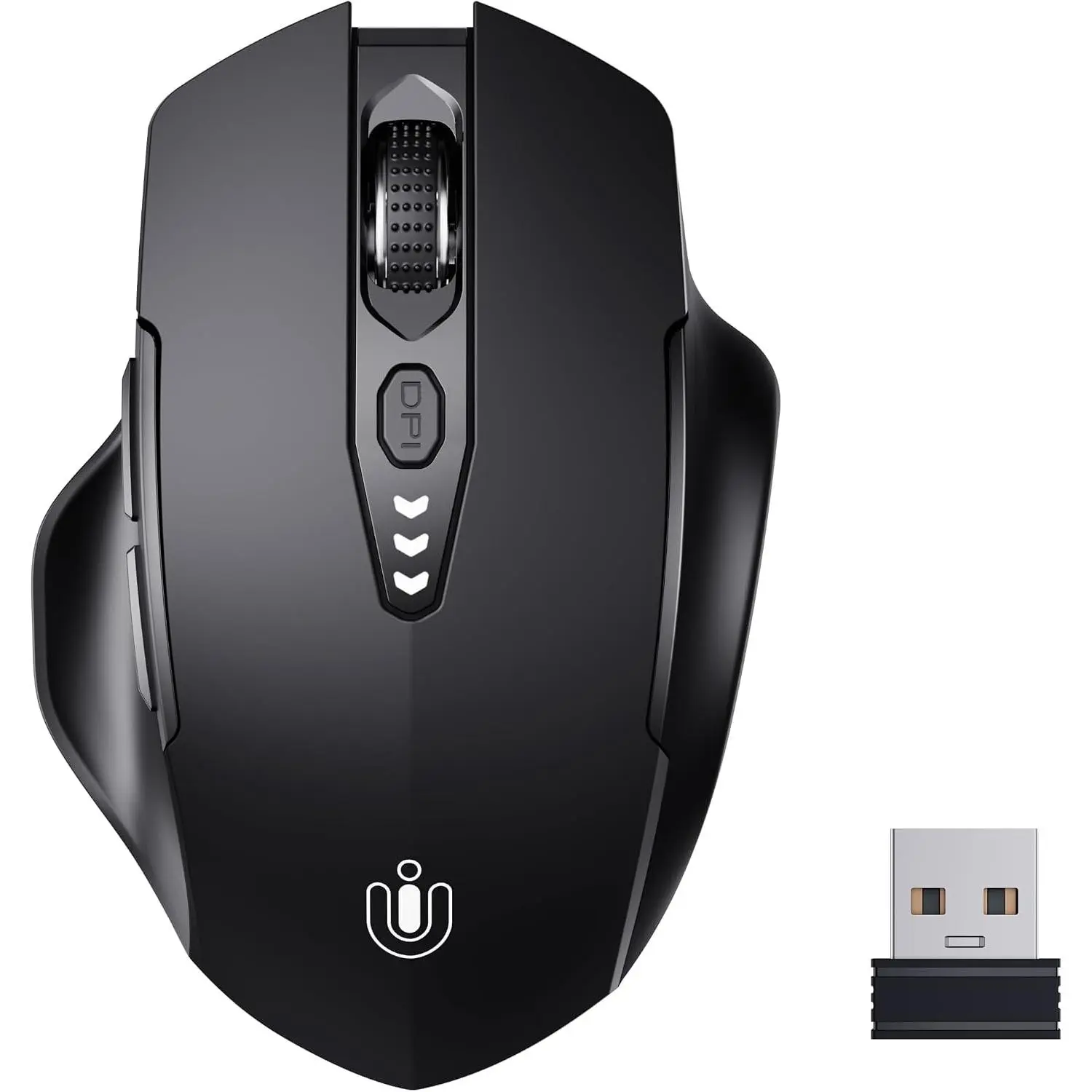 Ergonomic Wireless Mouse with 2.4GHz USB-A Connection, Rechargeable Display, 4 Adjustable DPI Levels, USB Receiver for Windows/Linux