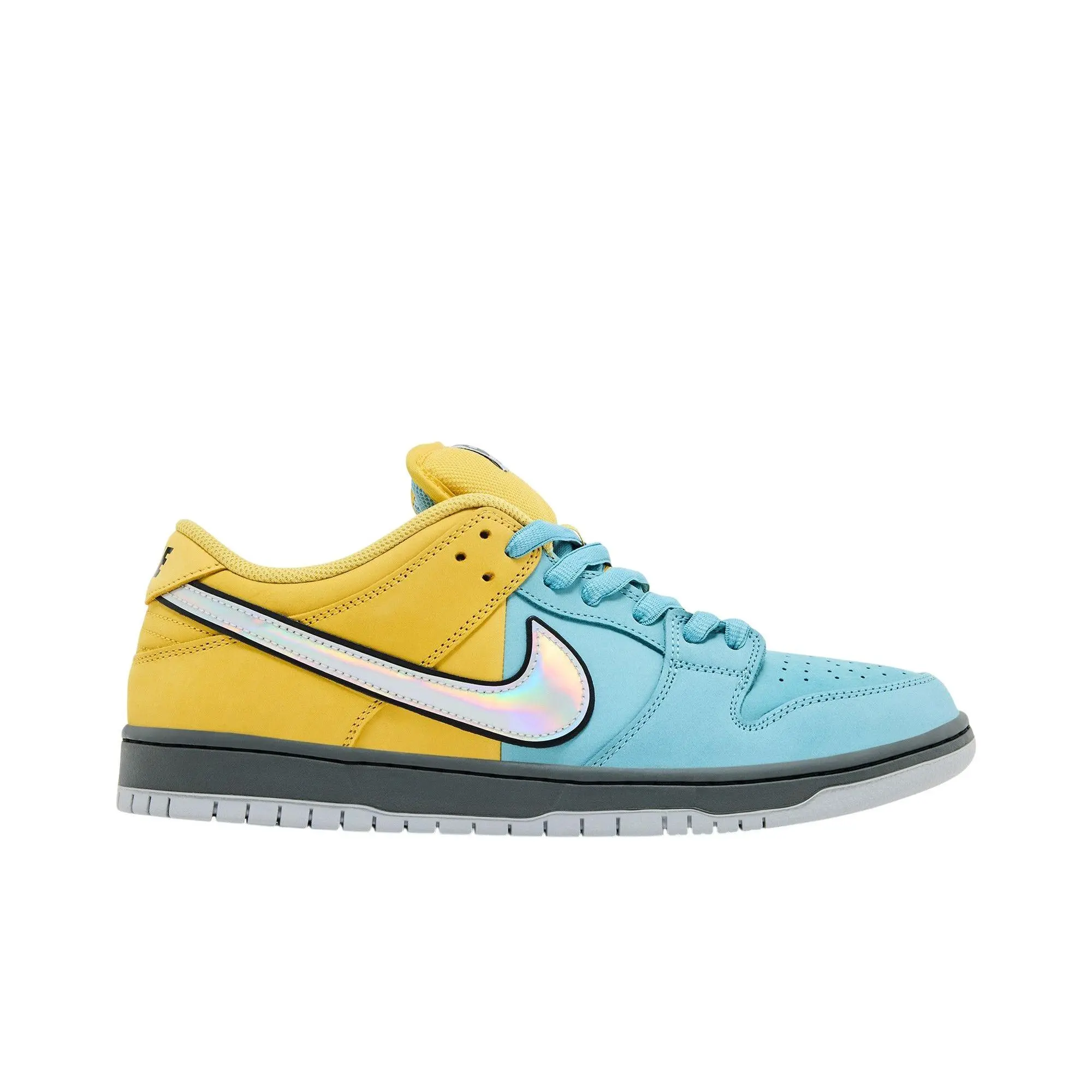Nike SB Dunk Low 'Muni Fast Pass Lightning' Unisex Skateboarding Sneaker - Low-Cut Top, Lace-Up, Suede Upper, Casual Daily Athletic Footwear, Sports Shoes, Trainer, Lightning/Wolf Grey-Denim Turquoise-Iron Grey-Black, Style IR1888-700, Checkered Pattern,
