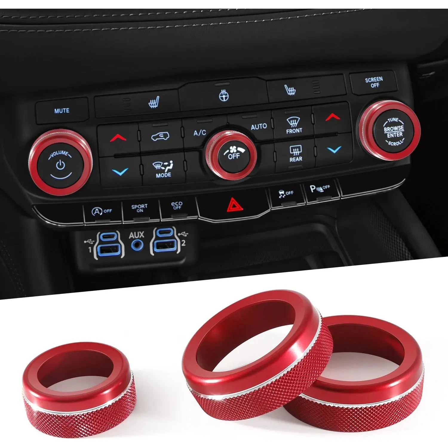 Knob Cover for Dodge Durango 2021 2022 2023 2024 2025 2026 Air Conditioning Decorated Button Knob Covers AC Switch Volume Control Knob