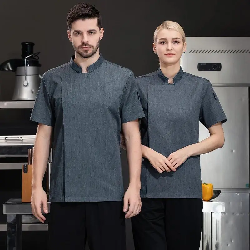 Short Sleeve Chef Jacket Canteen Chef's Uniform Kitchen Shirt Unisex Restaurant Waiter Uniform Food service Cooking Costume