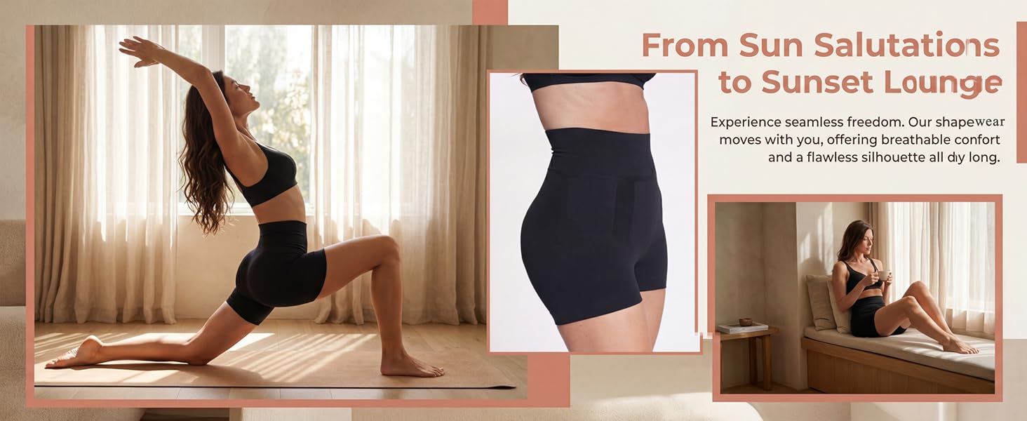 Women High Rise Tummy Control Thigh Compression Inseams Elastane Shorts for Biker Yoga Running Gym and Workout