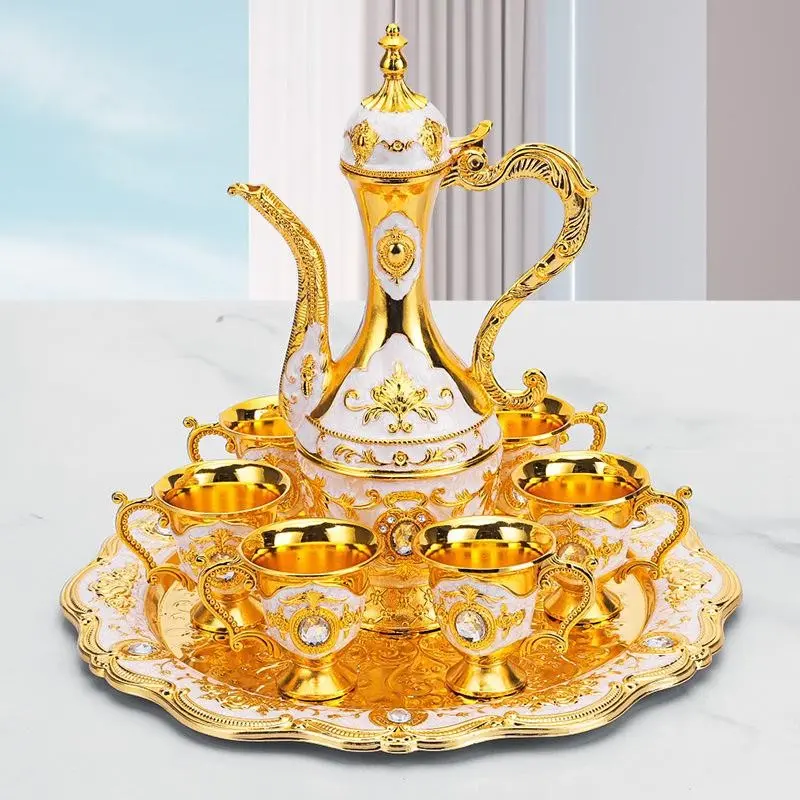 Wine Cup & Decanter Set, European-Style Metal Wine Pot, Household Living Room Mini Barware Set, High-Grade Ornament, Wedding Gift