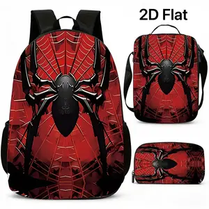 3pcs Set of New Fashionable 2D Printed Backpacks for and, Featuring a Classic Red and Black Spider Print That Recreates the  Hero Image.Includes a Large-Capacity Lunch Bag, Casual Backpack for Travel and Camping, a Versatile Backpack, an Exquisite