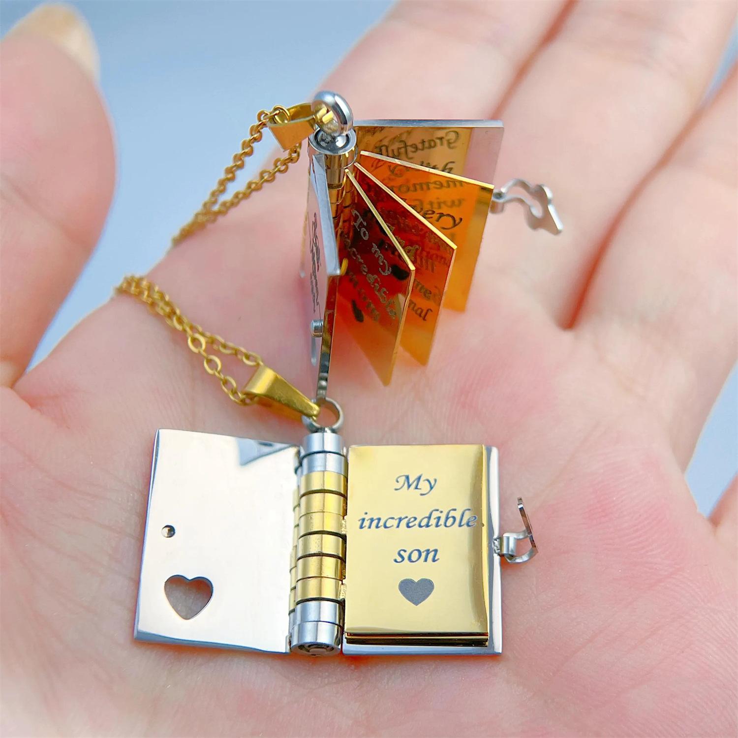 Love Book Necklace for Daughter & Son | Engraved "My Little Hero & My Little Angel" Love Letters | Sentimental Jewelry for Dad Mom Son Daughter Grandpa Grandma & Lovers | Perfect Gift to Express Deep Emotions & Heartfelt Ideas for Kids